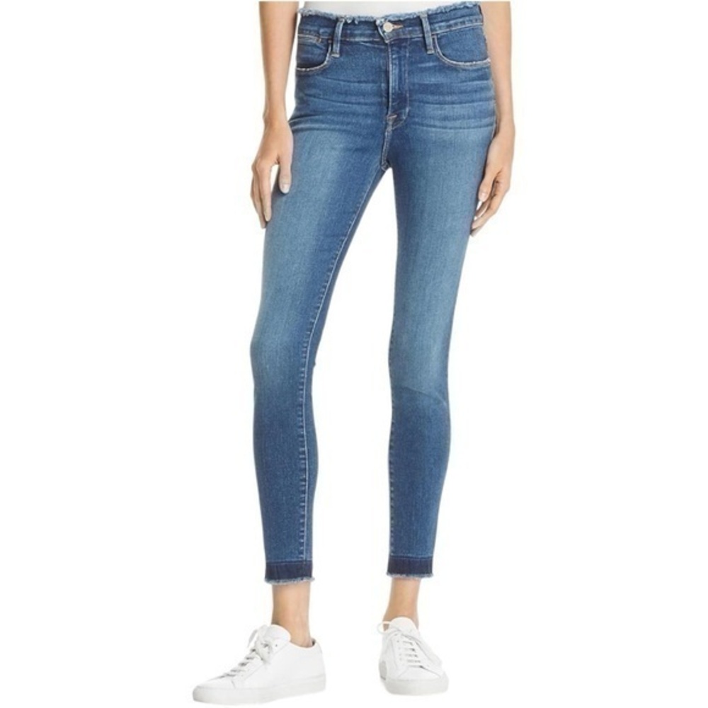 Frame Denim Women’s 24 Dunes Blue Wash Le High Rise Raw Edge Fray Skinny Jeans